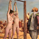 Slave girl get their pussies whipped in front of long line of men!